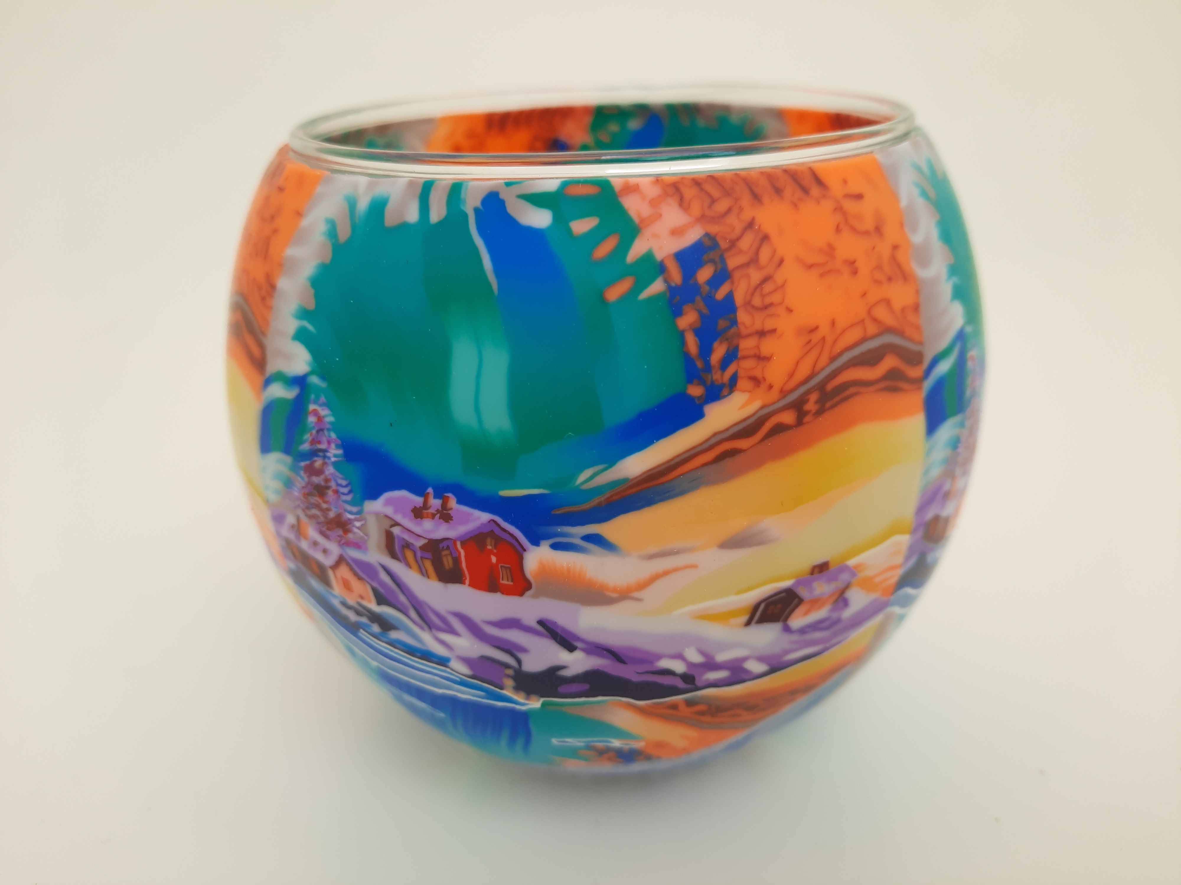 Shining Glass Tea Light Holder (Northern Lights Design) Meadow Croft