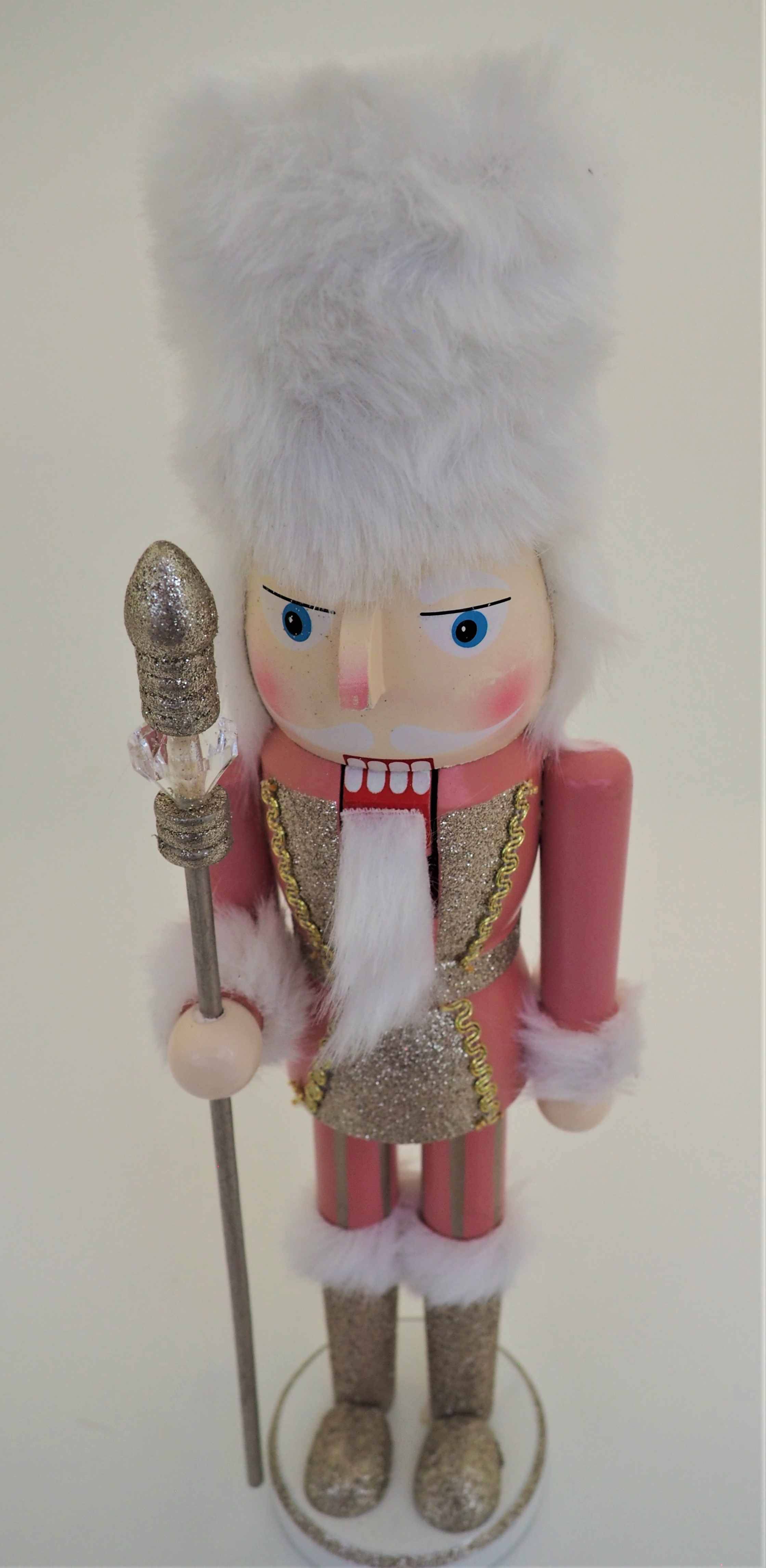 Wooden Pink nutcracker with fur hat Meadow Croft
